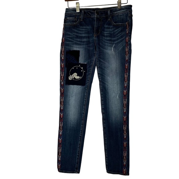 DRIFTWOOD Denim - Driftwood Jeans Size 27 Denim Patchwork Embroidered Accent Skinny Mid Rise